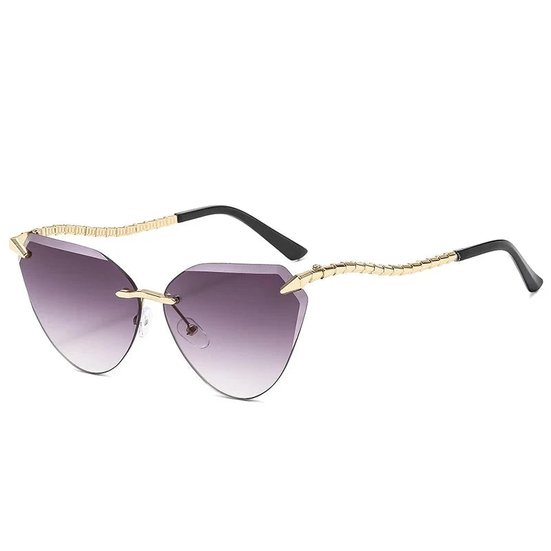 Cat Eye Rimless Sunglasses Women 2025 Luxury Brand Designer Trendy Metal Frameless Sun Glasses for Ladies Vintage Eyewear UV400