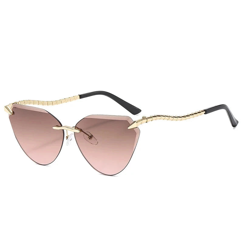 Cat Eye Rimless Sunglasses Women 2025 Luxury Brand Designer Trendy Metal Frameless Sun Glasses for Ladies Vintage Eyewear UV400