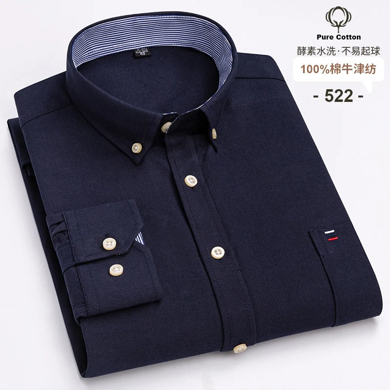 100% Cotton Oxford Long Sleeve Men's Plaid Dress Shirt – Regular Fit Formal Shirt with Pocket (S–7XL)