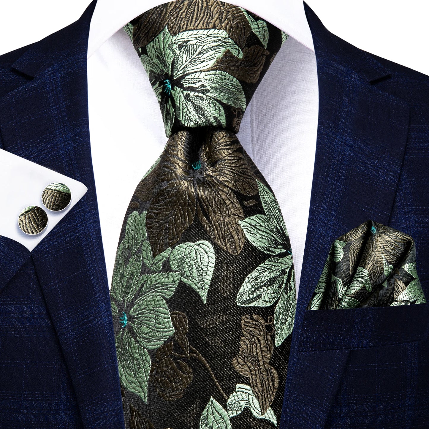 Burgundy Brown & Black Paisley Striped Silk Tie Set – Necktie + Pocket Square + Cufflinks – Formal Gift Set for Men