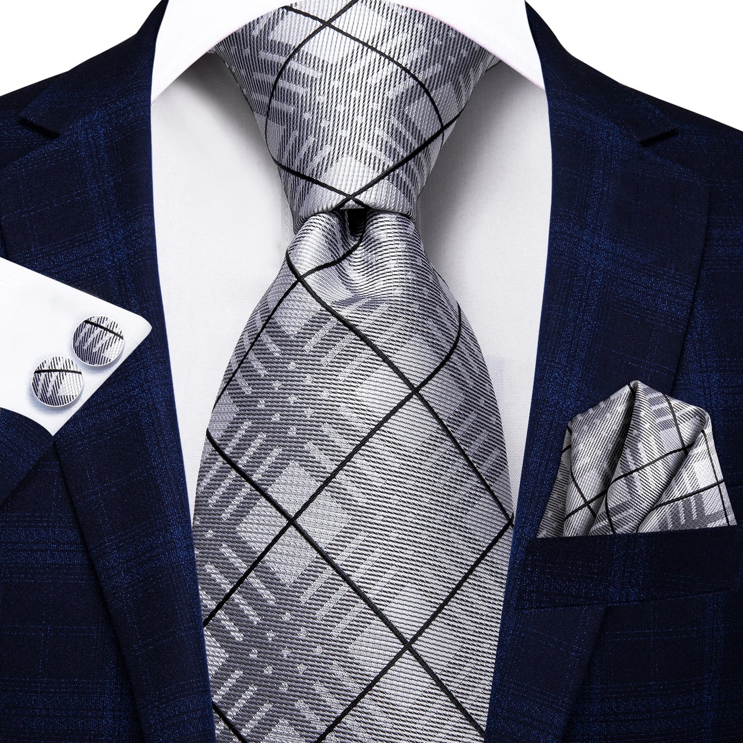 Burgundy Brown & Black Paisley Striped Silk Tie Set – Necktie + Pocket Square + Cufflinks – Formal Gift Set for Men