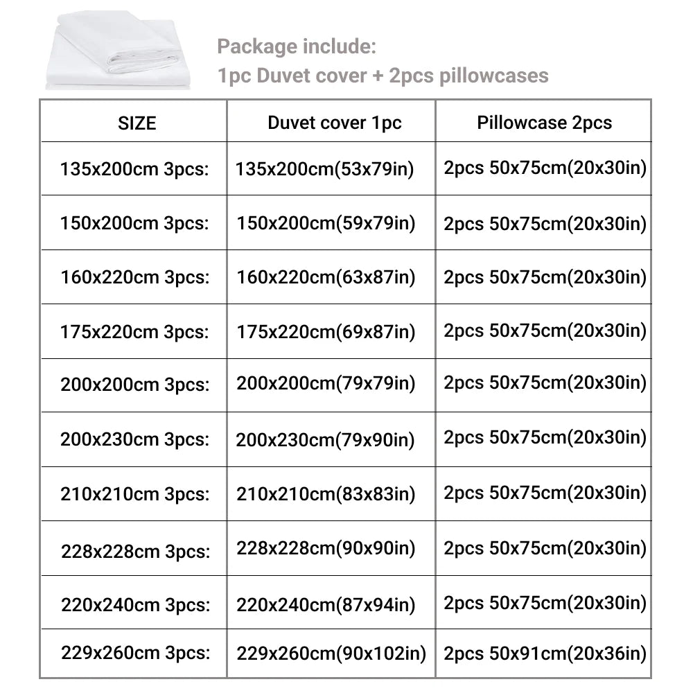 3-Piece Duvet Cover Set with Pillowcases – Soft & Durable Bedding for Double, Queen, King or Single Beds