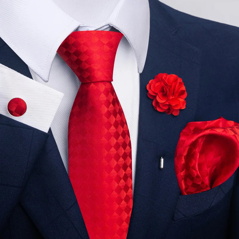 Luxury Men’s Floral Paisley Tie Set – Black & Gold Necktie with Matching Pocket Square, Cufflinks & Brooch | Elegant Wedding, Business, Dinner & Cocktail Look