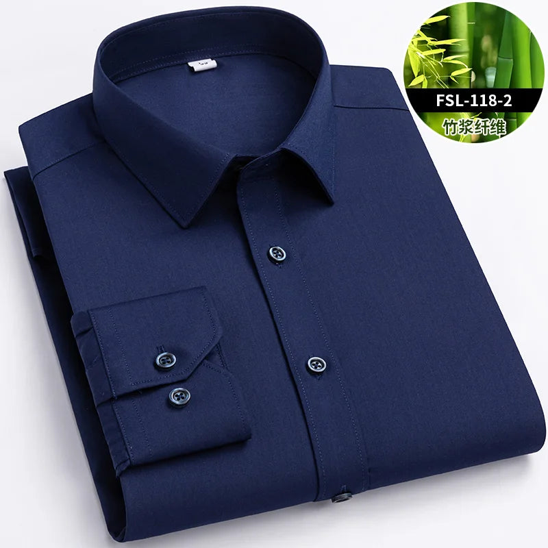 Men’s Bamboo Fiber Stretch Shirt – Slim Fit Long Sleeve Non-Iron White Dress Shirt for Office, Business & Casual Wear