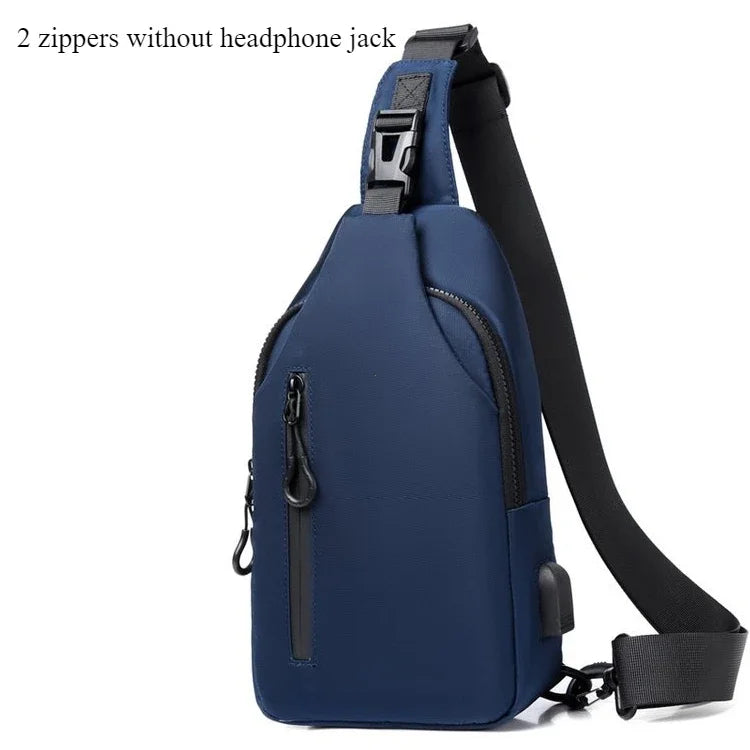 Men's Fashion Solid Color Crossbody Chest Bag with USB Charging Port