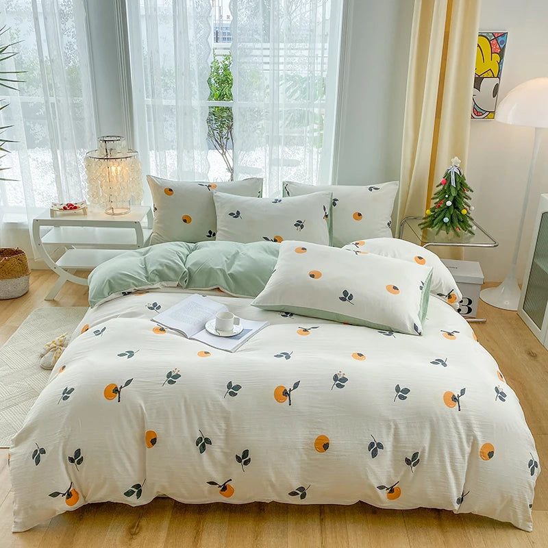 3-Piece Heart & Floral Print Duvet Cover Set – Cartoon Style Bedding for Bedroom (No Padding)