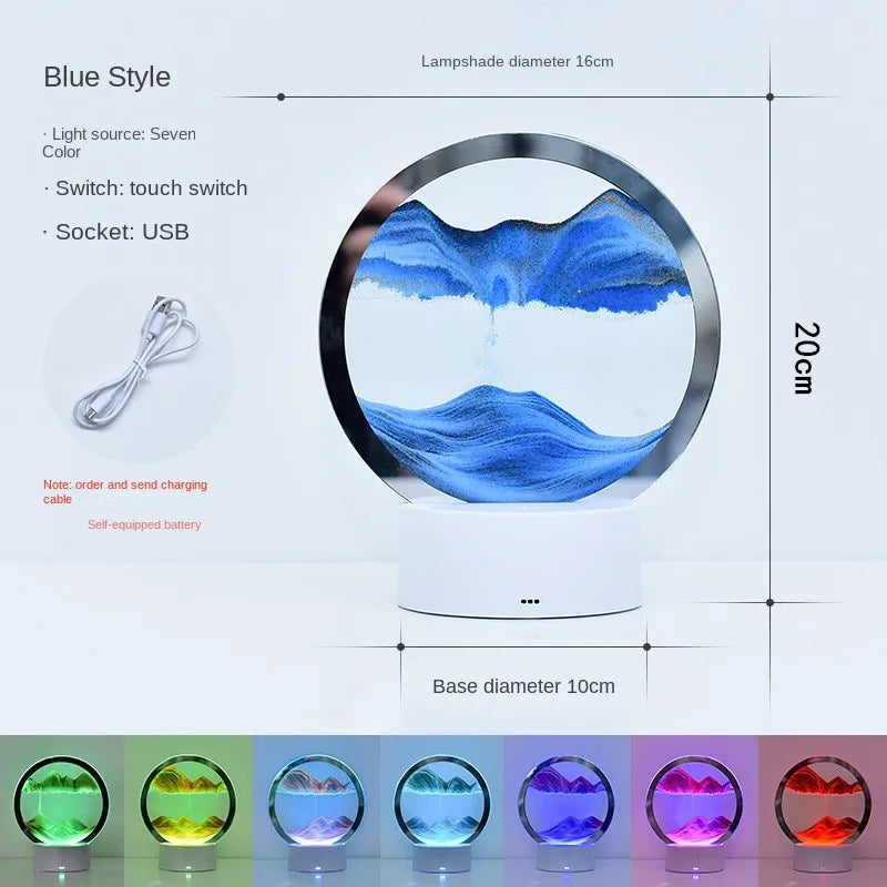 LED RGB 3D Moving Sand Art Lamp – 16-Color Quicksand Night Light with Remote & Touch Control