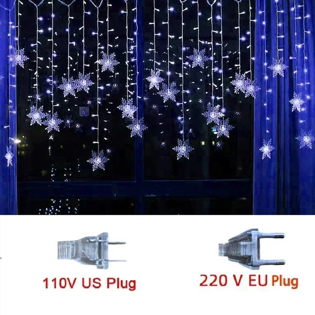 Christmas Decorations Snowflake Window Curtain Garlands Led Icicle Fairy Lights Flashing 8 Modes Eu-Plug New Year