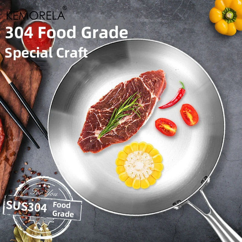 24CM Frying Pan, 304 Stainless Steel 2MM Thick Wok Pan, 5-Ply Steel Skillet – Professional Grade Cooking Pot