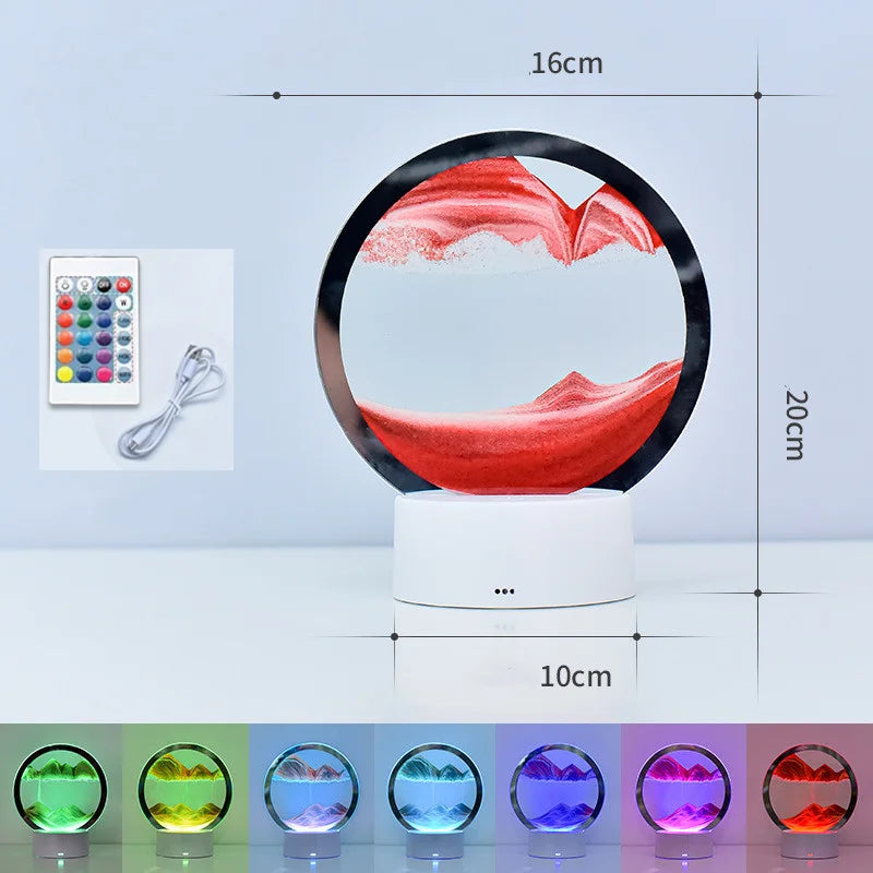 LED RGB 3D Moving Sand Art Lamp – 16-Color Quicksand Night Light with Remote & Touch Control