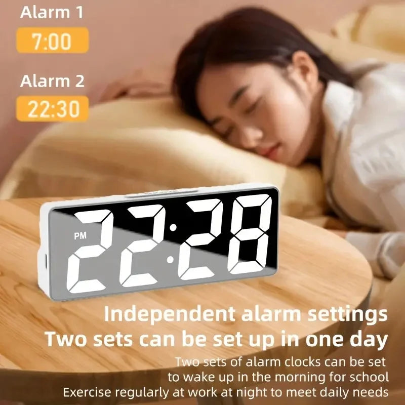 Digital Clock LED Alarm Clock Bedroom Electronic Desktop Clock with Temperature Display Adjustable Brightness 12/24 Hours