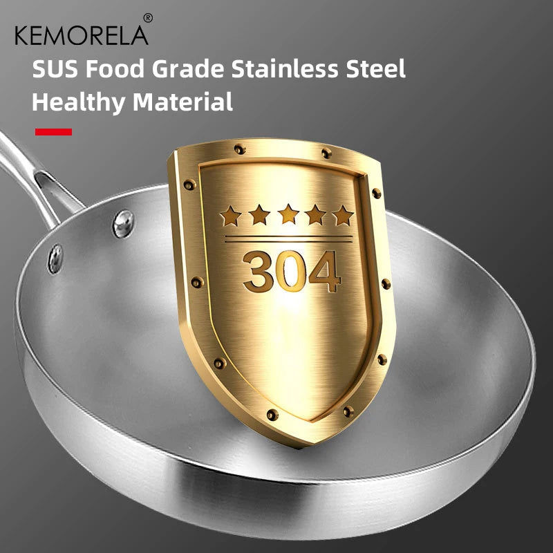 24CM Frying Pan, 304 Stainless Steel 2MM Thick Wok Pan, 5-Ply Steel Skillet – Professional Grade Cooking Pot