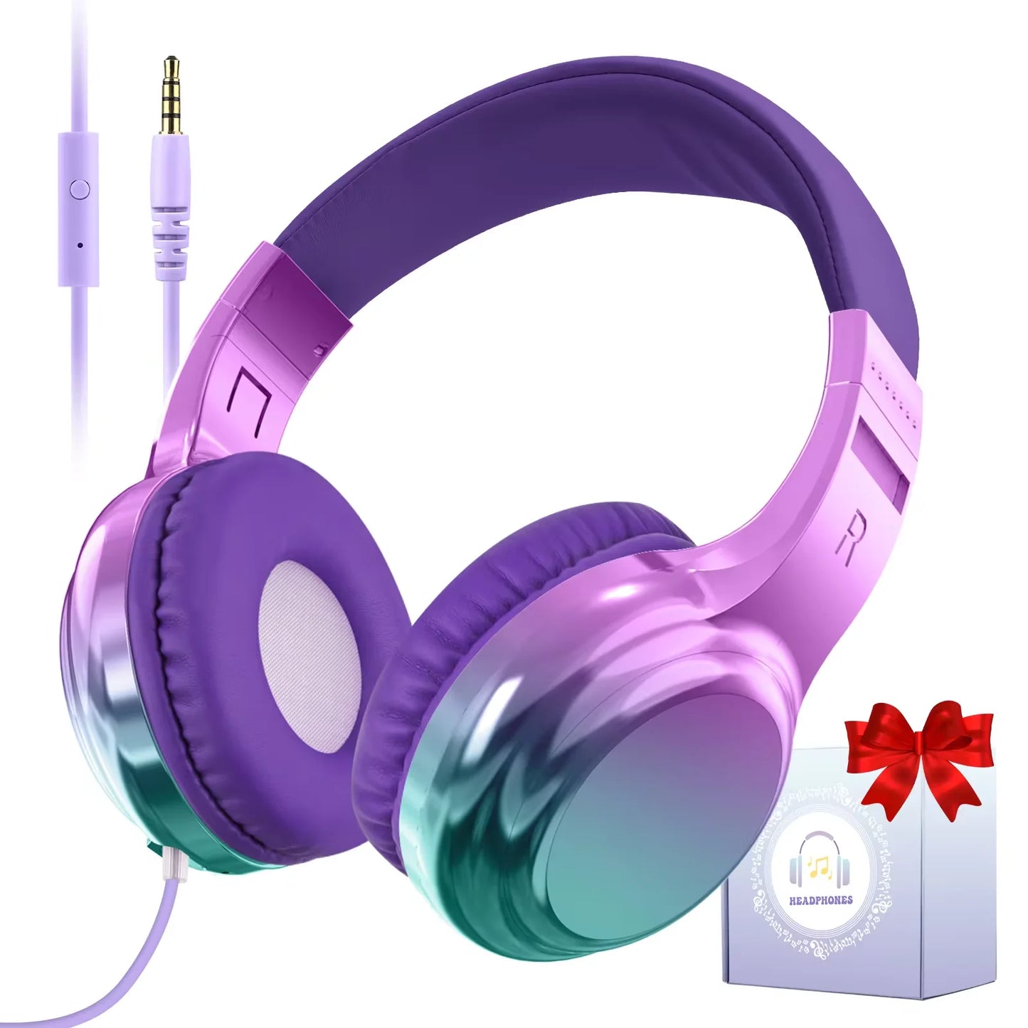 Kids Headphones Wired 3.5Mm Jack Stylish Foldable Children'S Gaming Headset with Mic for Iphone Computer Tablet PC Girls Gifts