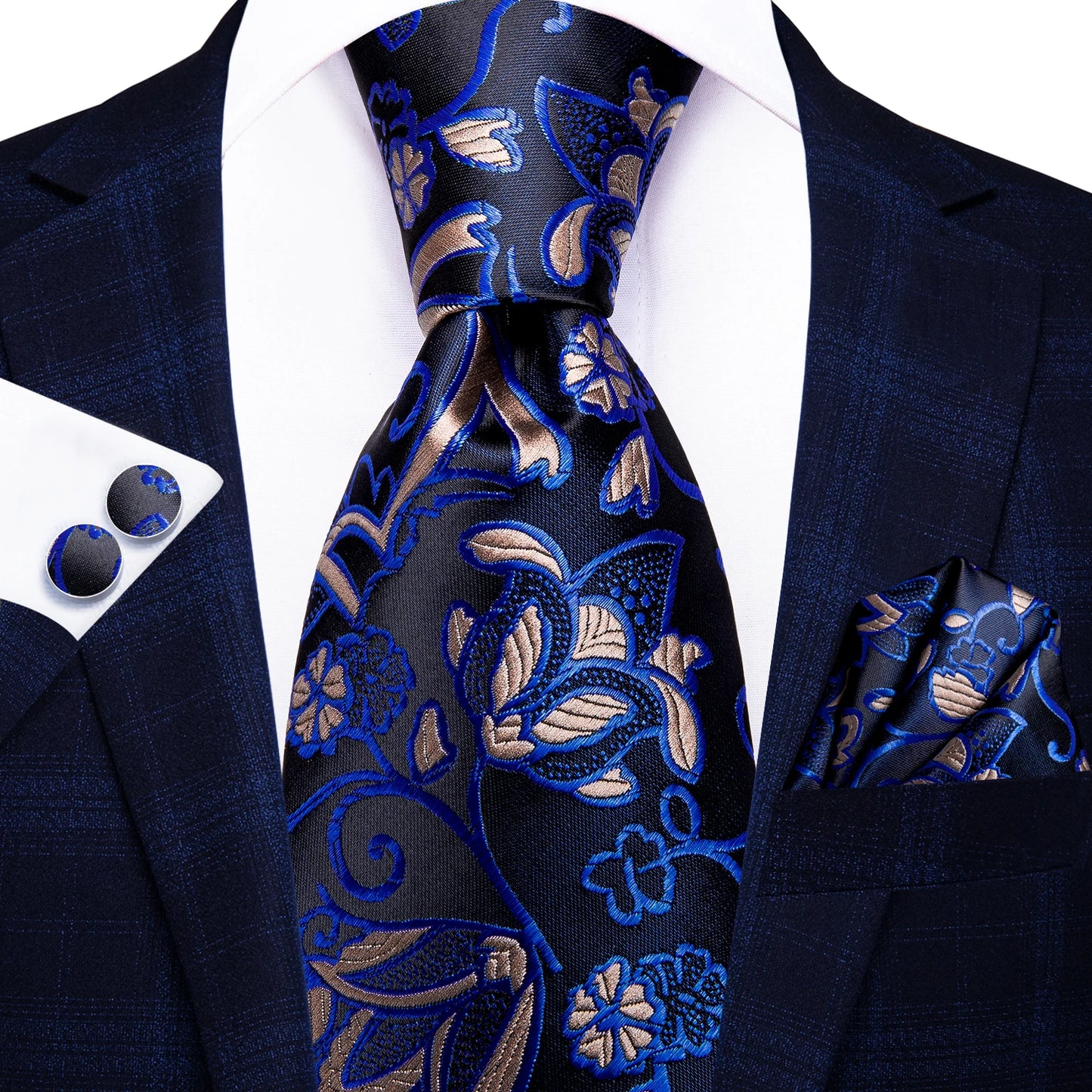 Burgundy Brown & Black Paisley Striped Silk Tie Set – Necktie + Pocket Square + Cufflinks – Formal Gift Set for Men