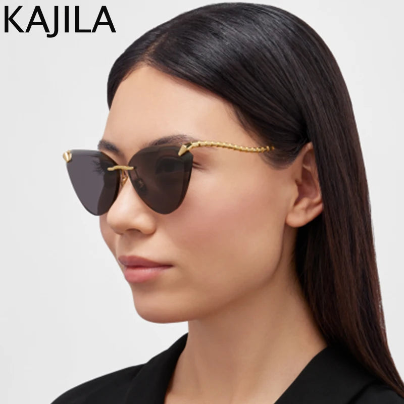 Cat Eye Rimless Sunglasses Women 2025 Luxury Brand Designer Trendy Metal Frameless Sun Glasses for Ladies Vintage Eyewear UV400