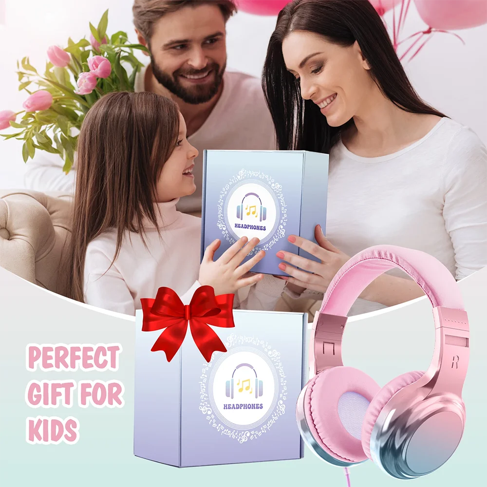 Kids Headphones Wired 3.5Mm Jack Stylish Foldable Children'S Gaming Headset with Mic for Iphone Computer Tablet PC Girls Gifts