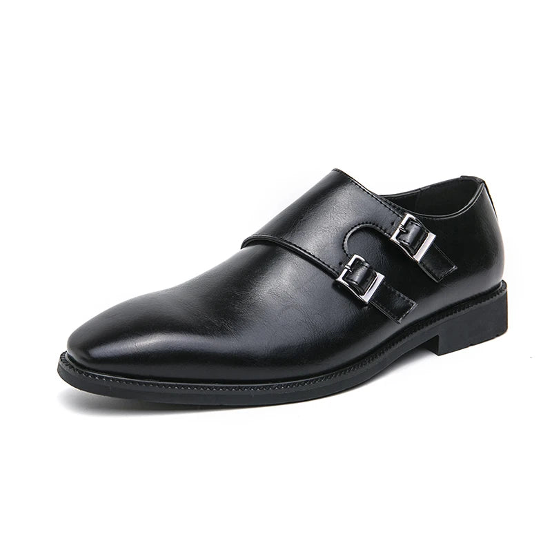 Men’s Retro Monk Strap Dress Shoes – Pointed Toe Leather Office, Business & Wedding Footwear