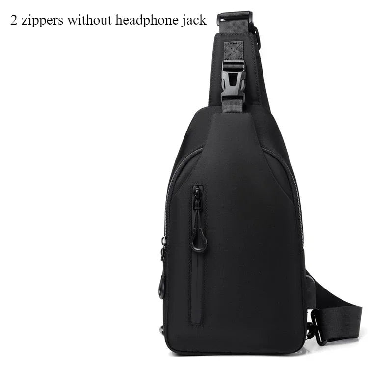 Men's Fashion Solid Color Crossbody Chest Bag with USB Charging Port