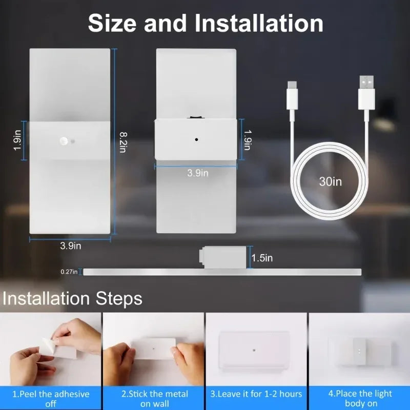 Motion Sensor Wall Sconce (Set of 2), USB Rechargeable Battery Powered Wireless Night Light, Bedroom Decor