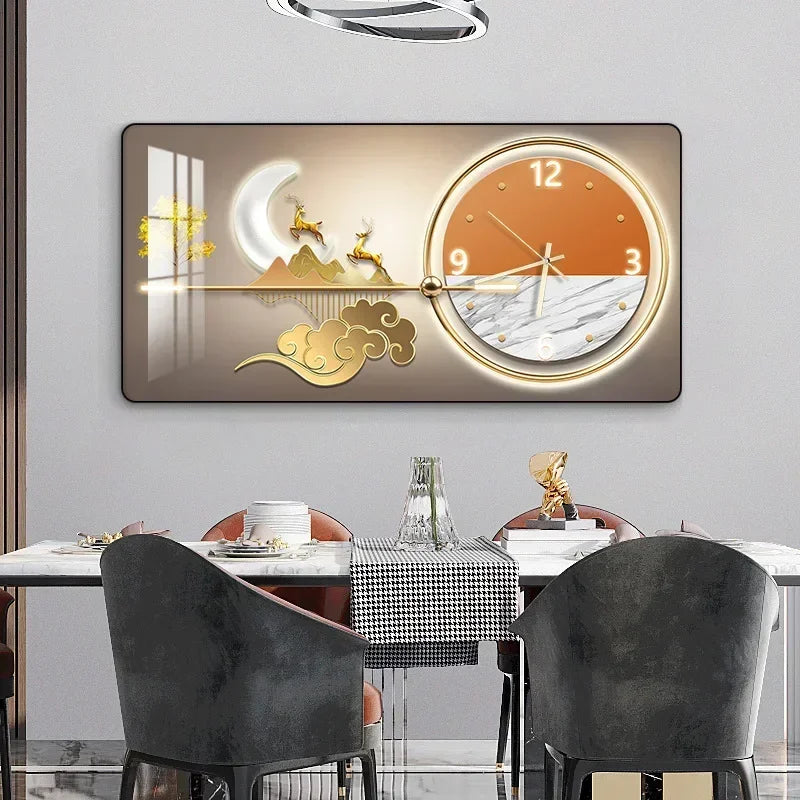 Decorative Painting Light Luxury Home Rectangular Clock Wall Painting Modern Minimalist Restaurant Rounded Clock Wall Painting