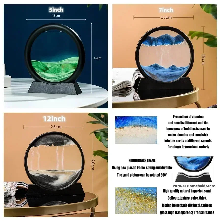 3D Moving Sand Art Picture – Round Glass Deep Sea Sandscape with Flowing Quicksand | Mesmerizing Home & Office Decor Gift