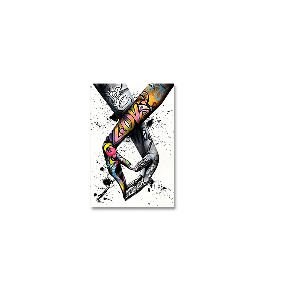 3PCS Graffiti Holding Hands Canvas Print - Abstract Paintings for Living Room, Bedroom Wall Art & Couple Gifts (Unframed)