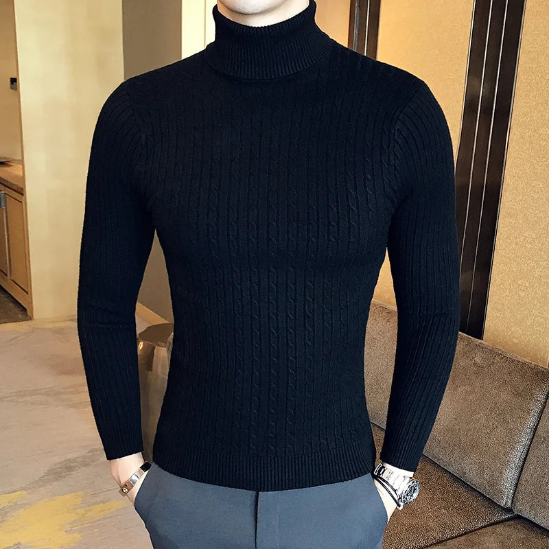 Men’s Winter Turtleneck Sweater – Thick Warm Slim Fit Knitwear with Double Collar