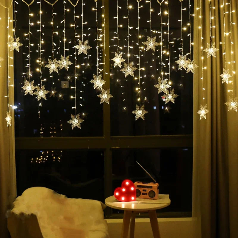 Christmas Decorations Snowflake Window Curtain Garlands Led Icicle Fairy Lights Flashing 8 Modes Eu-Plug New Year