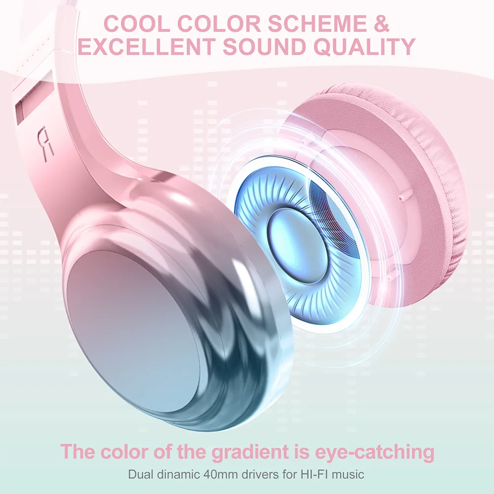 Kids Headphones Wired 3.5Mm Jack Stylish Foldable Children'S Gaming Headset with Mic for Iphone Computer Tablet PC Girls Gifts