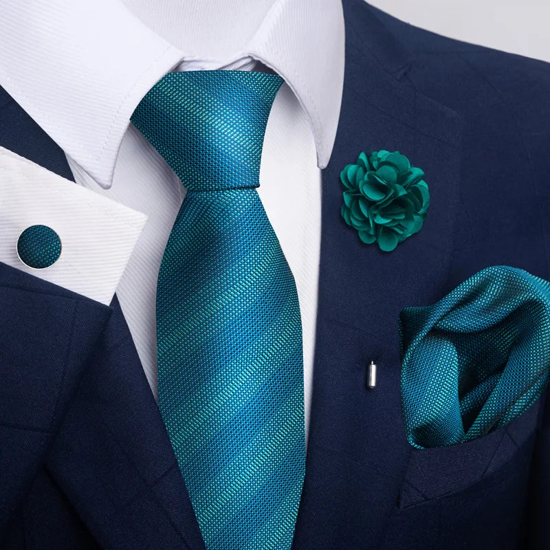 Luxury Men’s Floral Paisley Tie Set – Black & Gold Necktie with Matching Pocket Square, Cufflinks & Brooch | Elegant Wedding, Business, Dinner & Cocktail Look