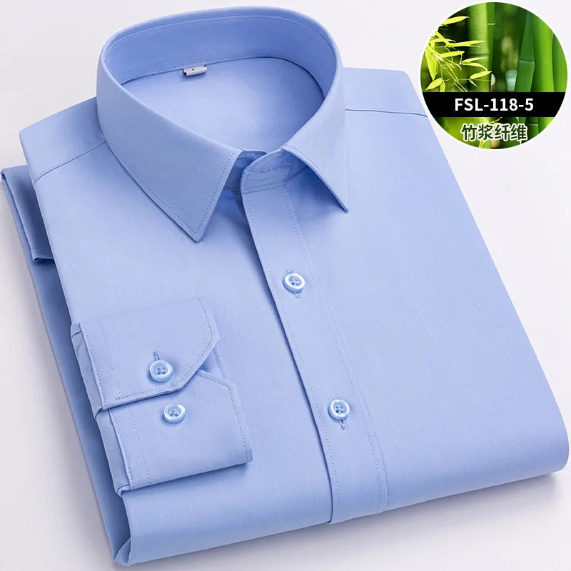Men’s Bamboo Fiber Stretch Shirt – Slim Fit Long Sleeve Non-Iron White Dress Shirt for Office, Business & Casual Wear