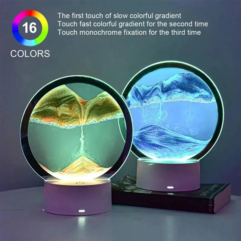 LED RGB 3D Moving Sand Art Lamp – 16-Color Quicksand Night Light with Remote & Touch Control