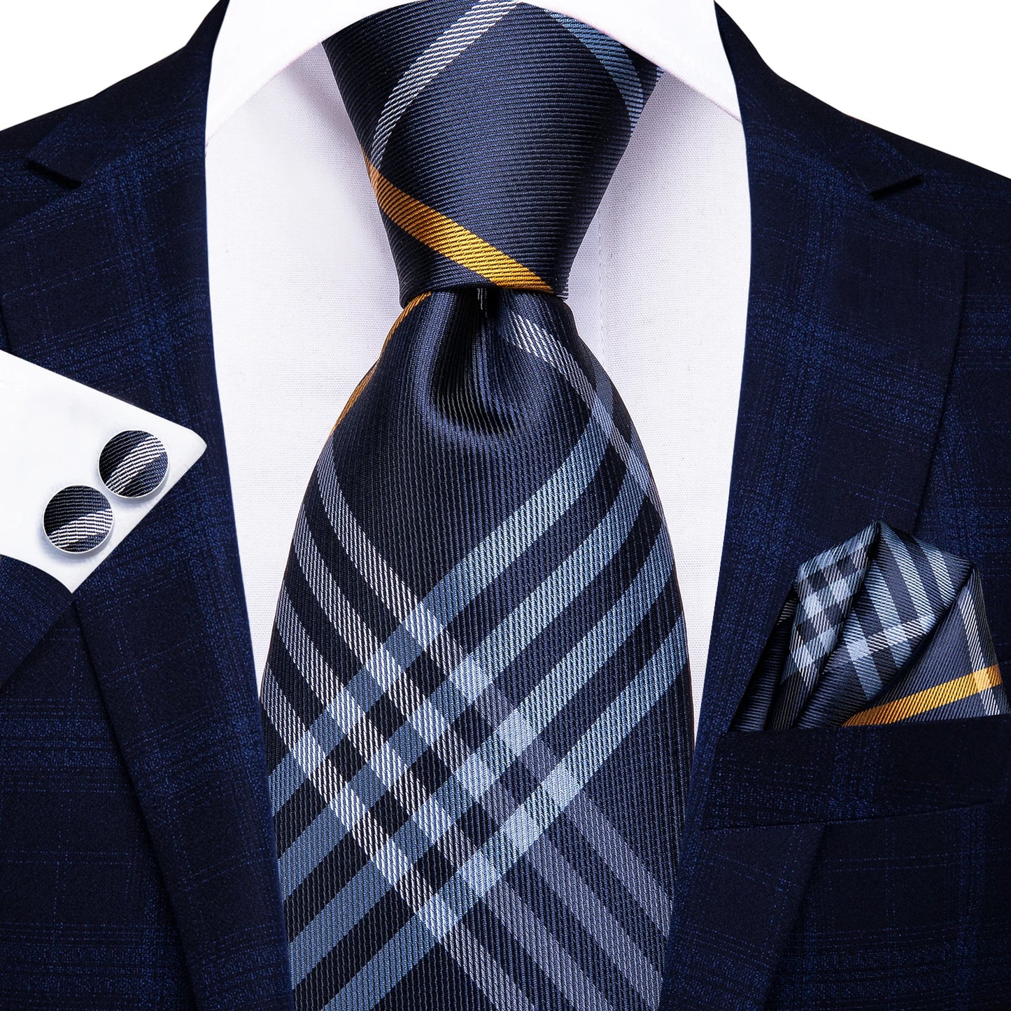 Burgundy Brown & Black Paisley Striped Silk Tie Set – Necktie + Pocket Square + Cufflinks – Formal Gift Set for Men