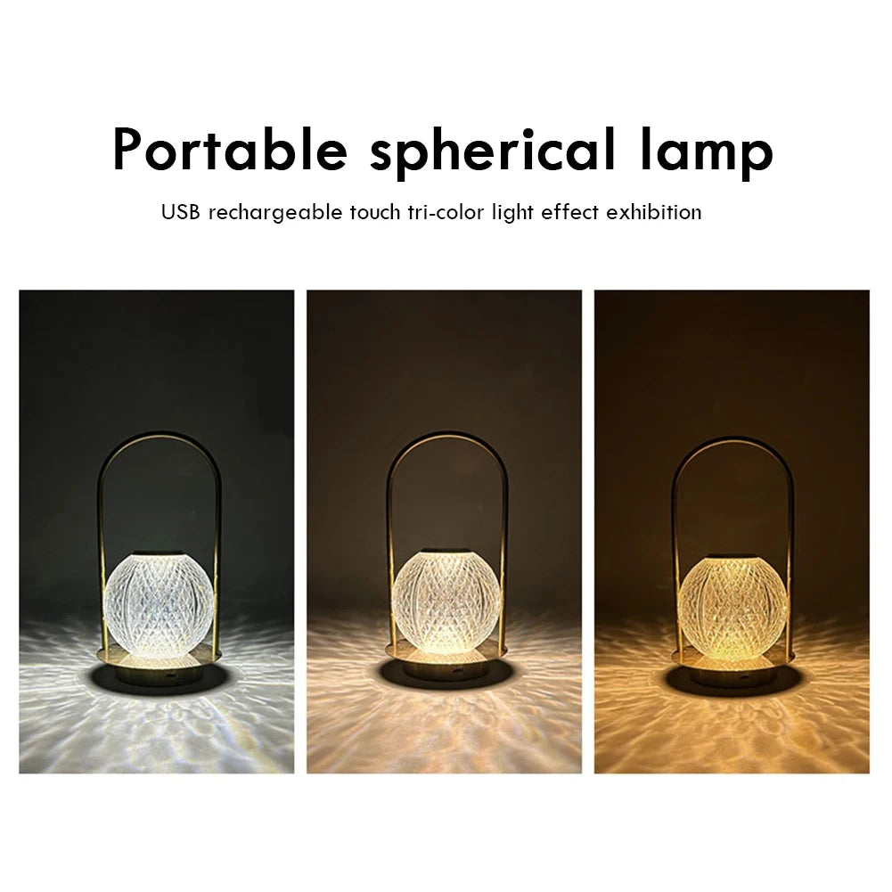 Touch Table Lamp Rechargeable Wireless Portable Bedroom Bedside Crystal Desk Lamp Night Light LED Decor Lights for Bar Coffee