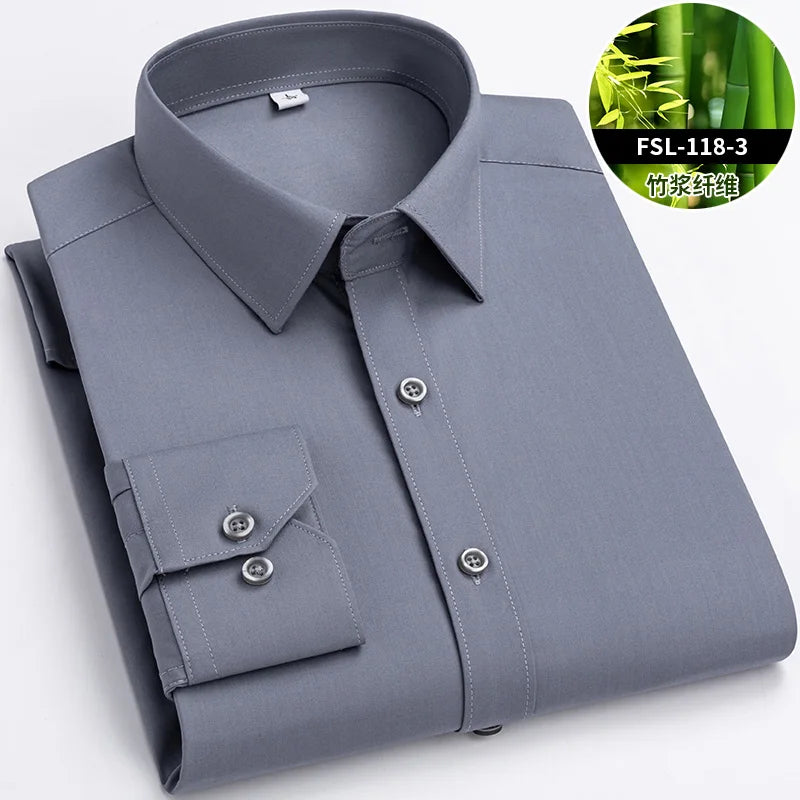 Men’s Bamboo Fiber Stretch Shirt – Slim Fit Long Sleeve Non-Iron White Dress Shirt for Office, Business & Casual Wear