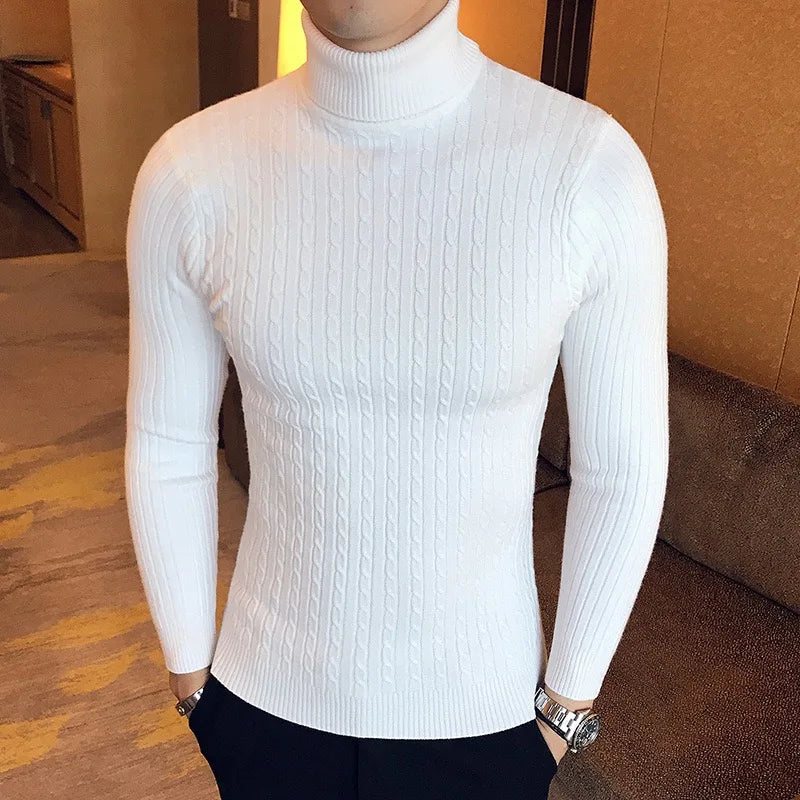 Men’s Winter Turtleneck Sweater – Thick Warm Slim Fit Knitwear with Double Collar
