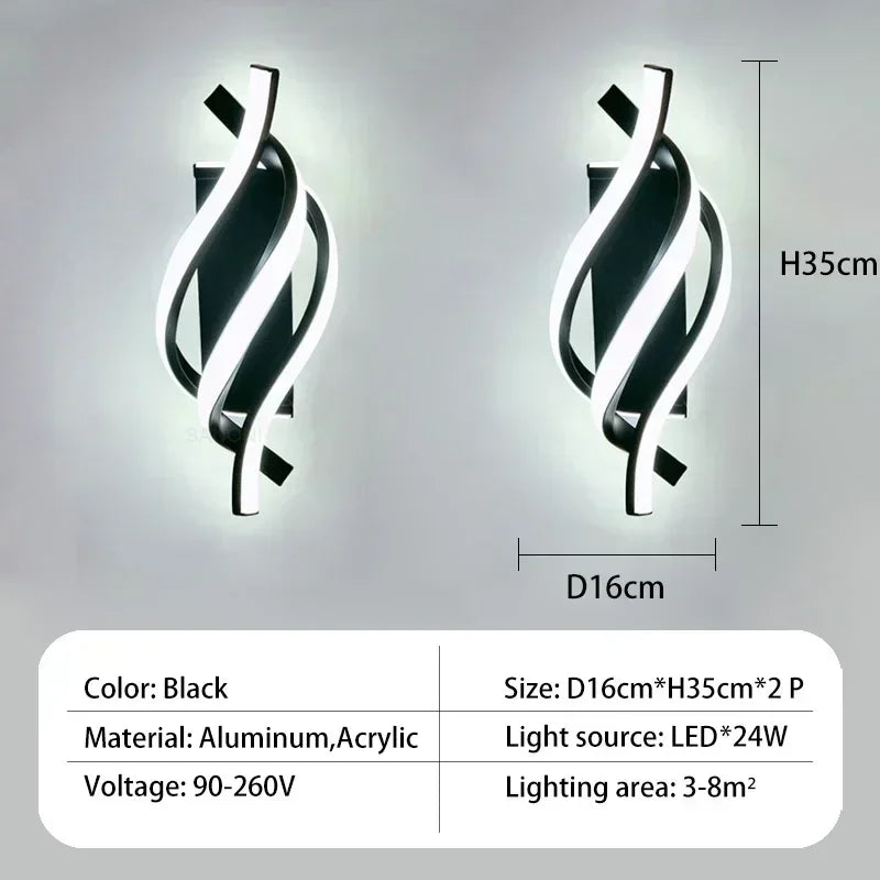 LED Wall Light Curved Design Spiral Wall Lamp for Living Room Bedroom Bedside Aisle Home Decor Indoor Sconce Lighting