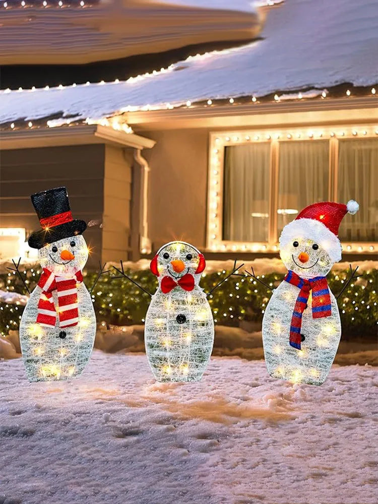 3Pcs Lighted Snowman Christmas Garden Decoration with LED Light Glowing Snowman Xmas Home Outdoor Yard Decorations Ornament