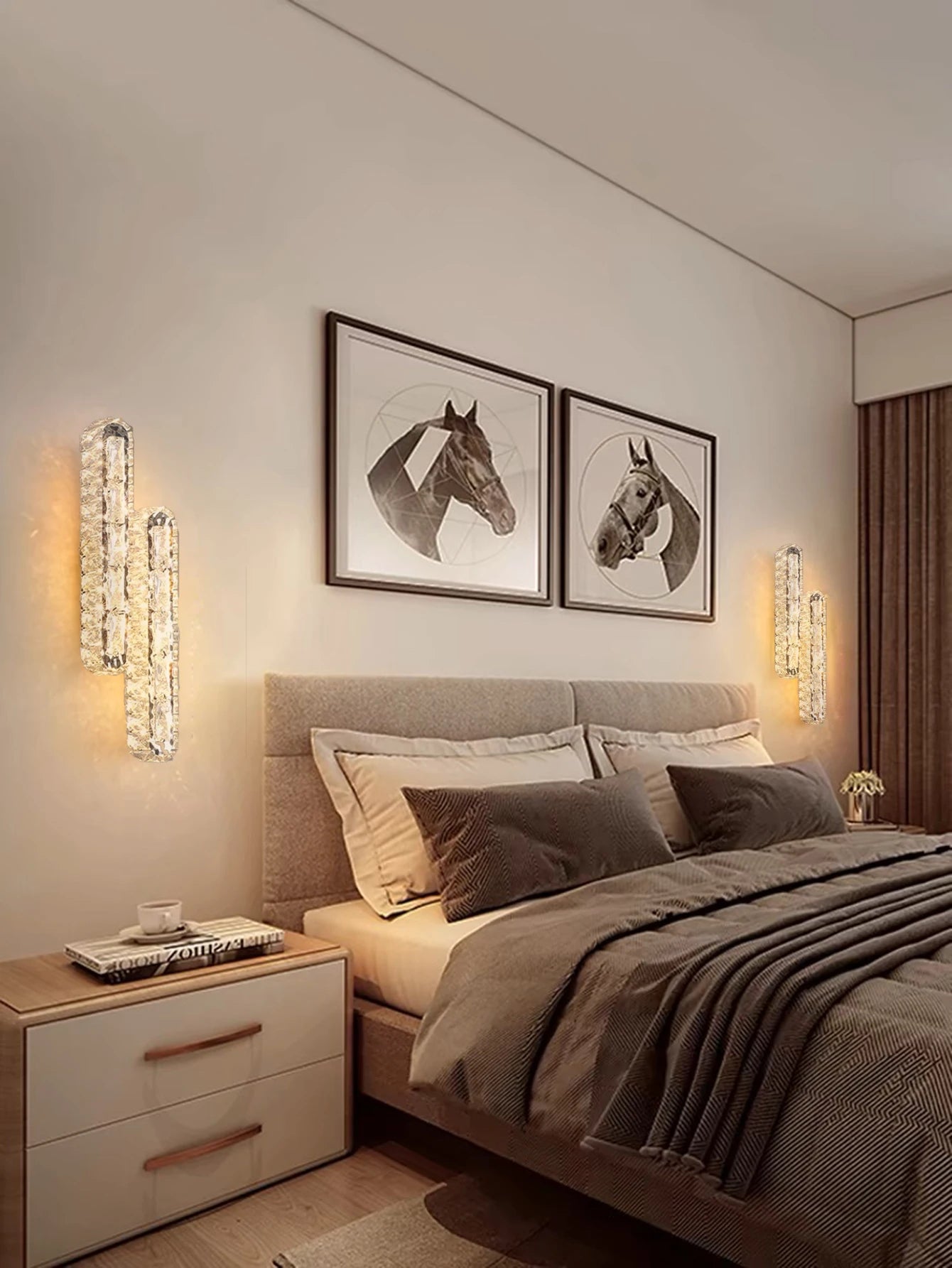 Gold/Silver Stainless Steel, Single/Double Row Crystal Wall Sconce for Hotel,Living Room,Bedroom,Wall Sconce,Lamps and Lanterns.