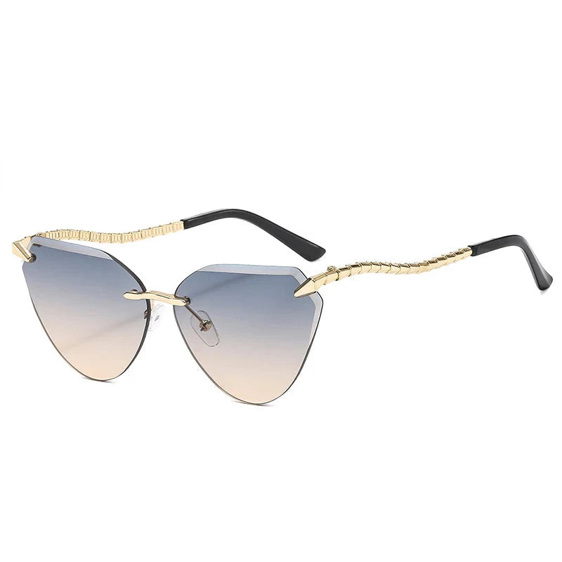 Cat Eye Rimless Sunglasses Women 2025 Luxury Brand Designer Trendy Metal Frameless Sun Glasses for Ladies Vintage Eyewear UV400