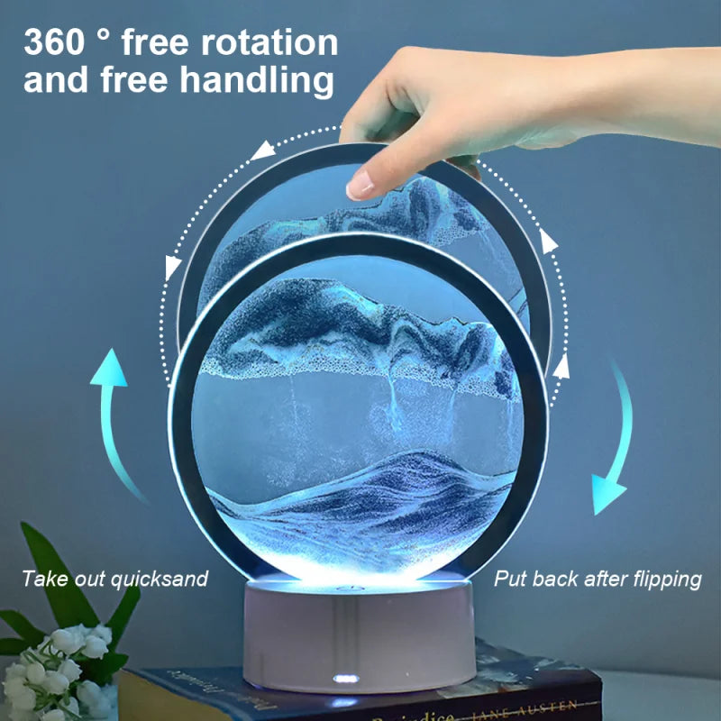 LED RGB 3D Moving Sand Art Lamp – 16-Color Quicksand Night Light with Remote & Touch Control