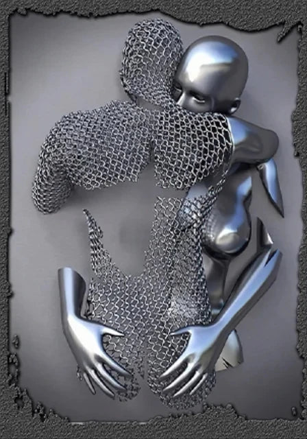 Metal Figure Statue Romantic Wall Art Abstract Canvas Painting Lovers Sculpture Posters Prints Pictures Living Room Home Decor