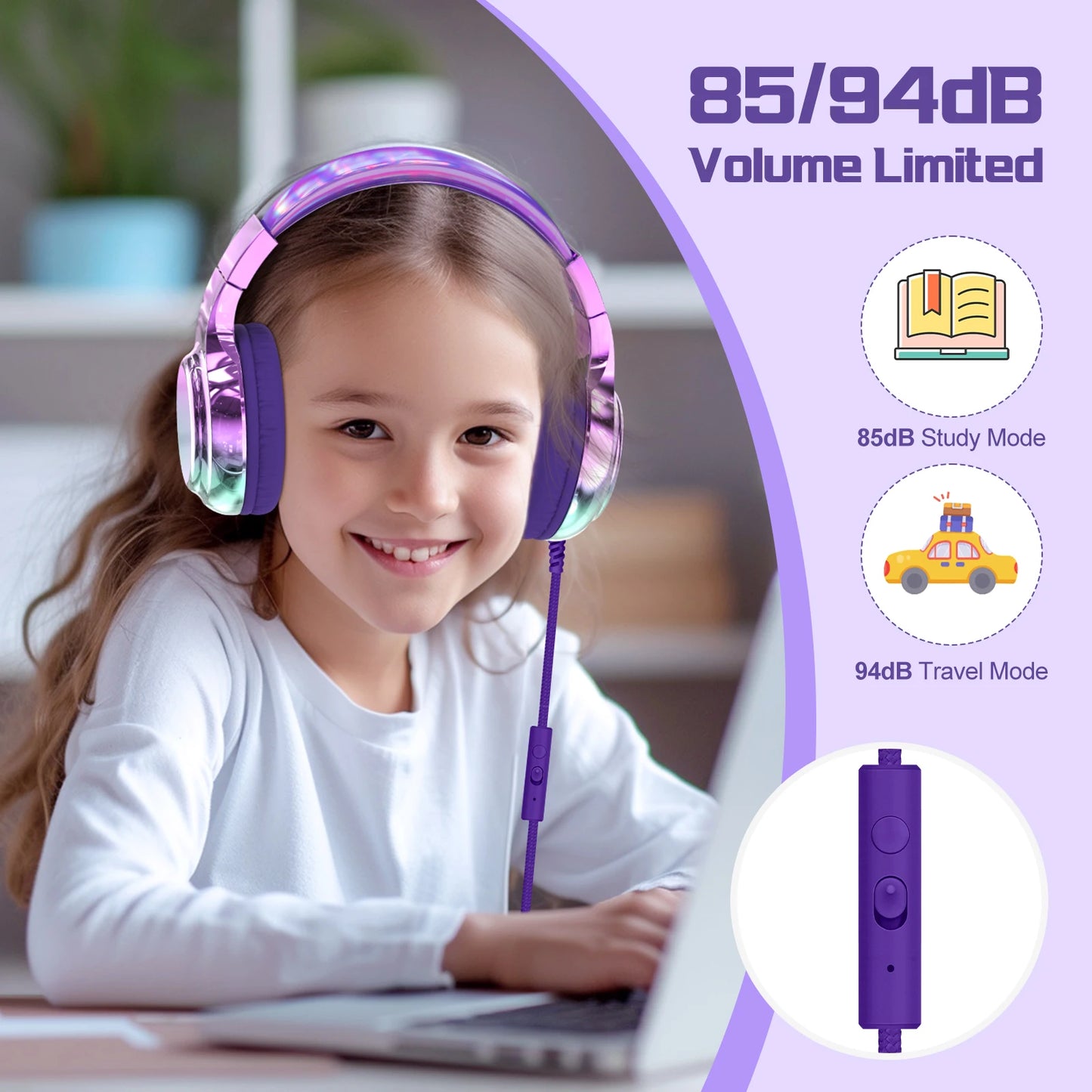 Kids Headphones Wired 3.5Mm Jack Stylish Foldable Children'S Gaming Headset with Mic for Iphone Computer Tablet PC Girls Gifts