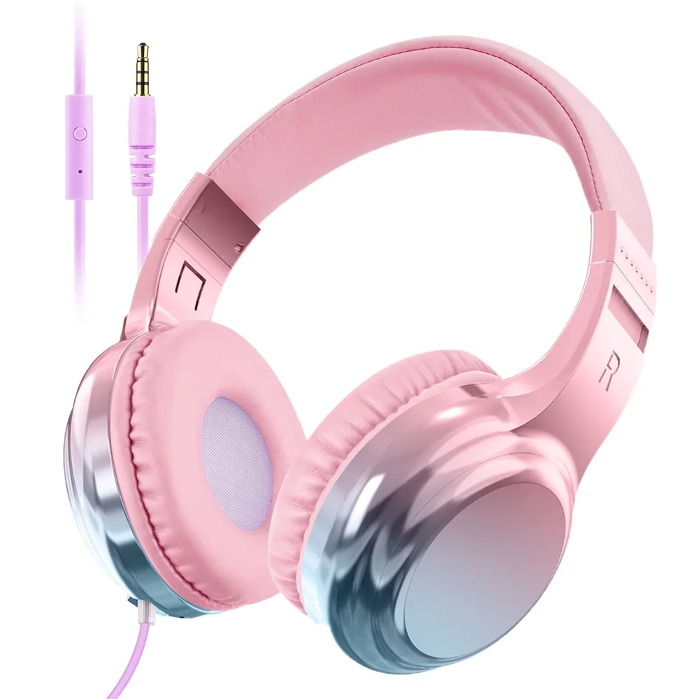 Kids Headphones Wired 3.5Mm Jack Stylish Foldable Children'S Gaming Headset with Mic for Iphone Computer Tablet PC Girls Gifts