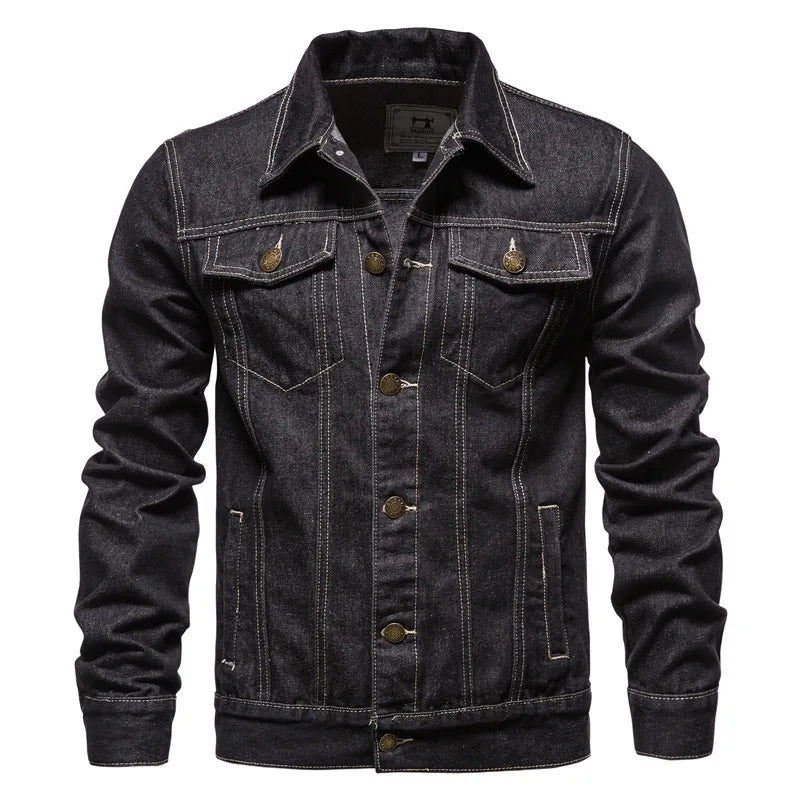 Men’s Slim Fit Denim Jacket – Vintage Motorcycle Style, Autumn Casual Cotton Coat