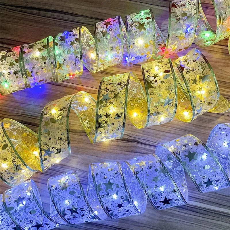 Christmas Decoration LED Ribbon Fairy Lights Christmas Tree Ornaments for Home DIY Bows Light String Navidad New Year 2025