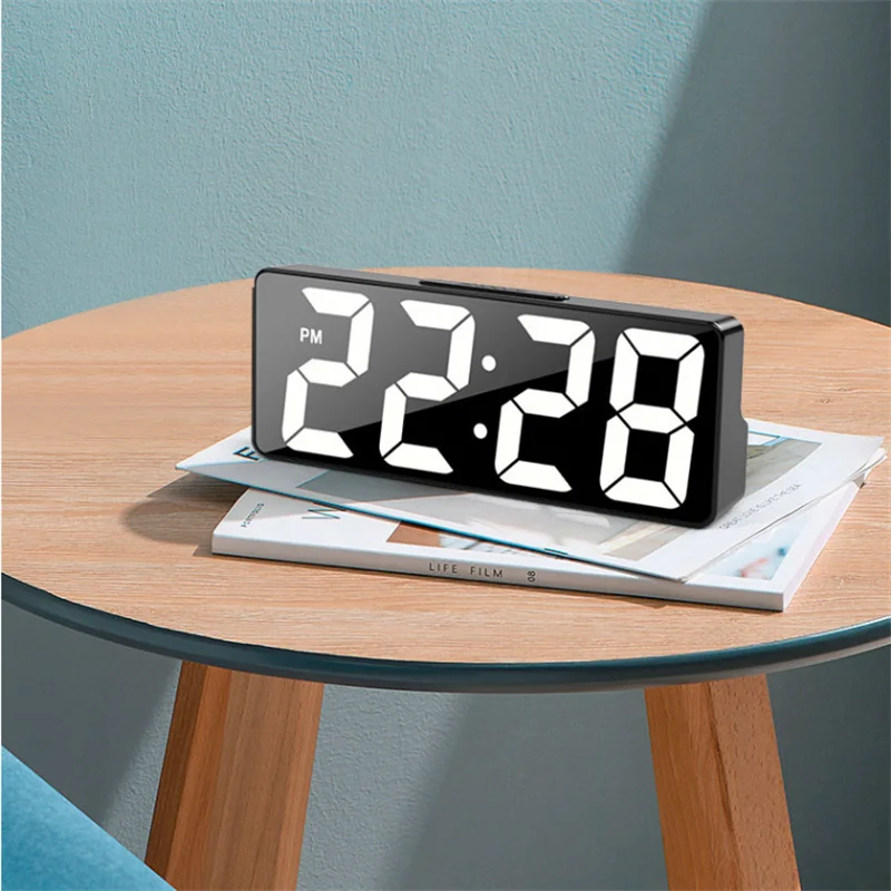 Digital Clock LED Alarm Clock Bedroom Electronic Desktop Clock with Temperature Display Adjustable Brightness 12/24 Hours