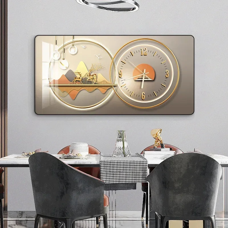 Decorative Painting Light Luxury Home Rectangular Clock Wall Painting Modern Minimalist Restaurant Rounded Clock Wall Painting