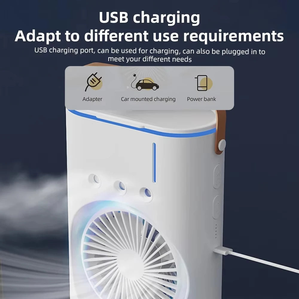 Xiaomi MIJIA Dual-Head Spray Cooling Fan – Portable USB Air Conditioner Tower Fan with LED Lights, Remote Control & Rechargeable Battery