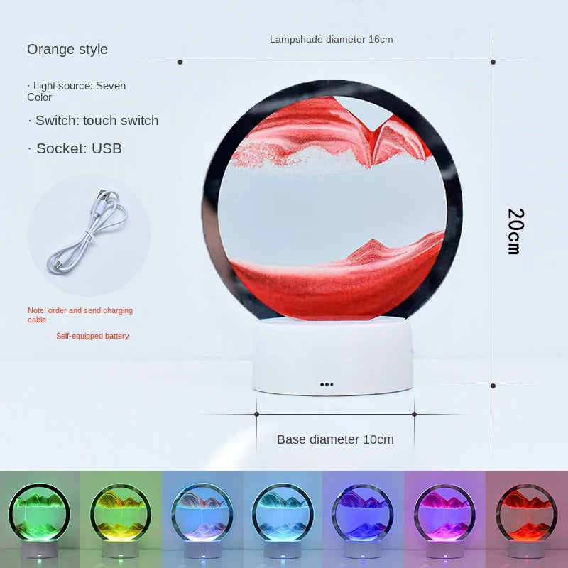 LED RGB 3D Moving Sand Art Lamp – 16-Color Quicksand Night Light with Remote & Touch Control